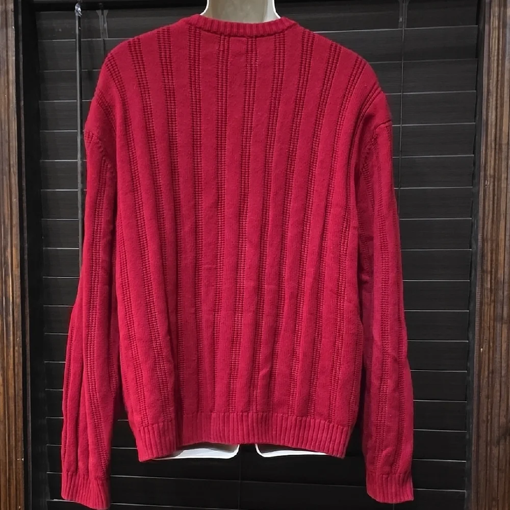 Chaps Red Crewneck Sweater with Ribbed Texture - Picture 4 of 5